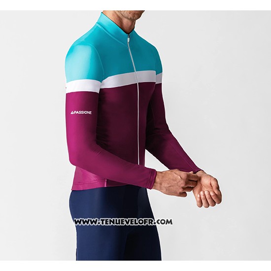 2019 Maillot Ciclismo La Passione Bleu Blanc Rouge Manches Longues et Cuissard